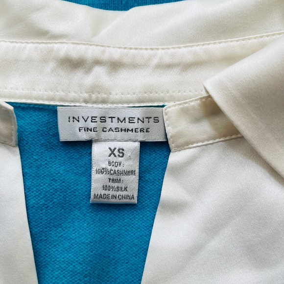 INVESTMENTS FINE 100% CASHMERE SWEATER IVORY SILK V NECK TOP SIZE XS - Picture 3 of 9